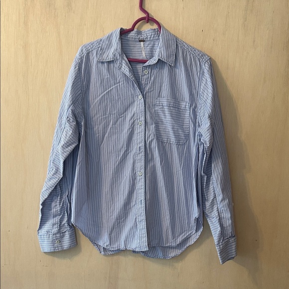Free People Light Blue Striped Button Down Shirt small - Picture 1 of 8